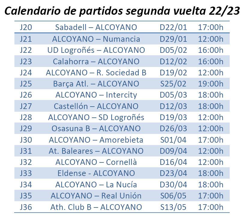 Horarios confirmados para el Alcoyano en la segunda vuelta