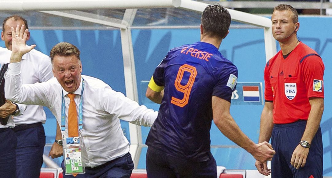 Louis Van Gaal y Robin Van Persie durante el Mundial de 2014