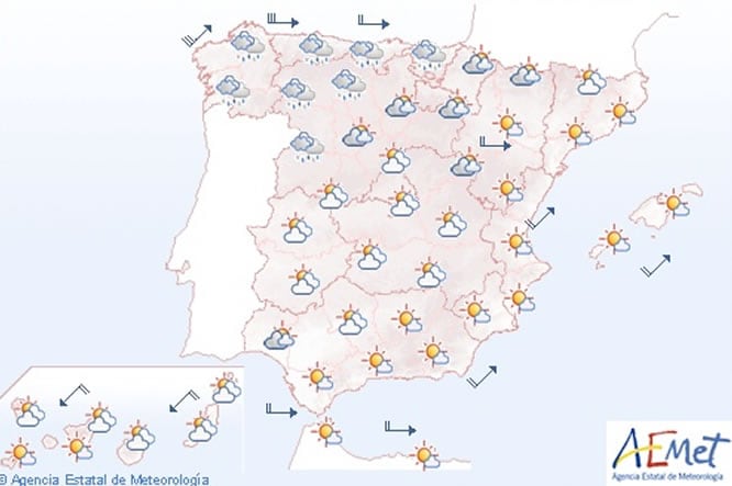 Mapa con la previsión del tiempo para hoy, martes 9 de abril