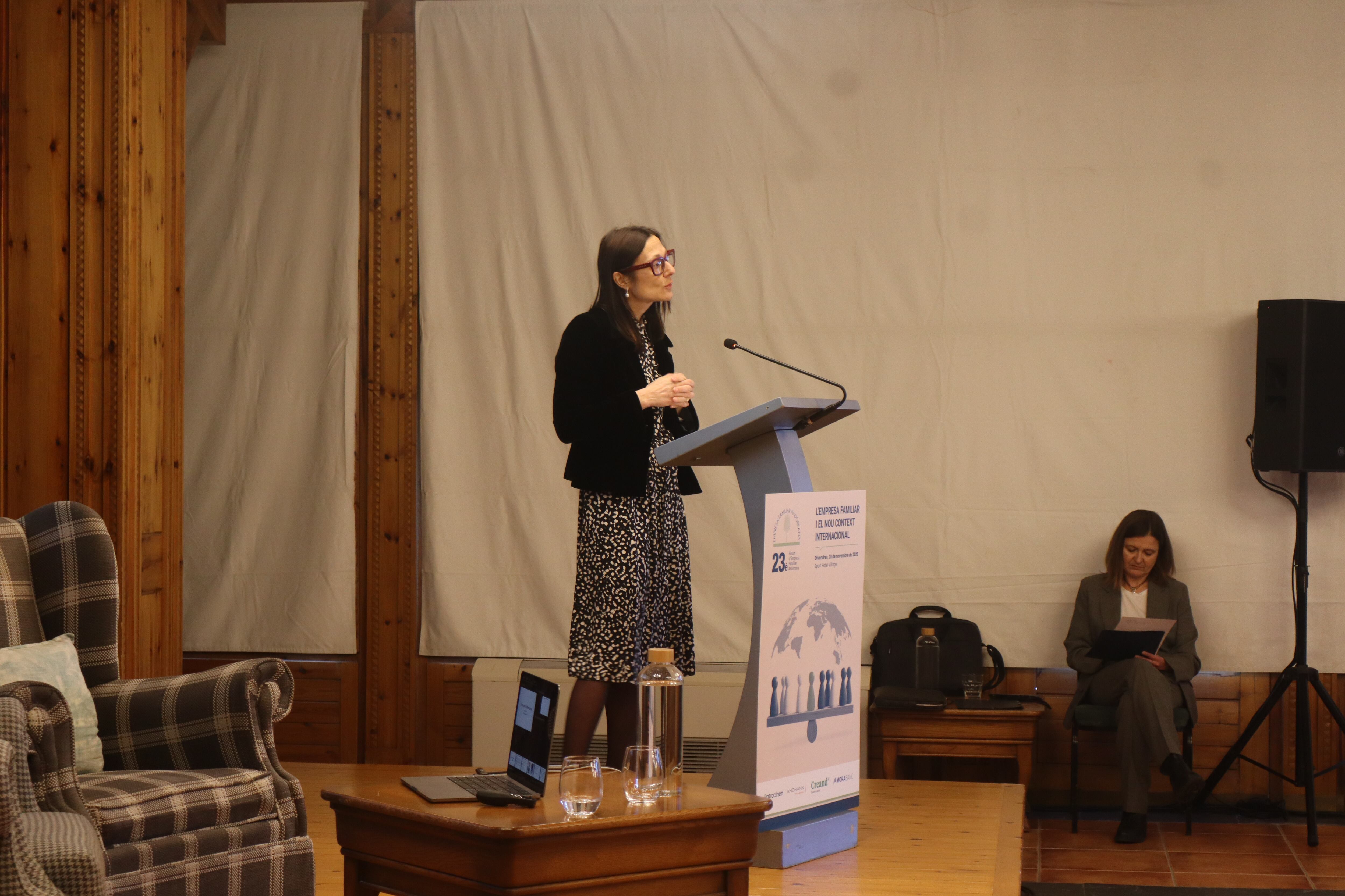 La ministra de Justícia i Interior, Ester Molné, durant la seva intervenció al fòrum de l'EFA que se celebra aquest divendres a Soldeu