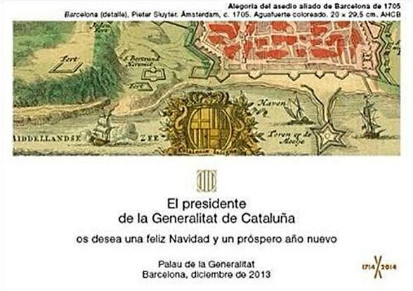 La imagen del asedio de Barcelona de 1705 en la felicitación navideña del President de la Generalitat