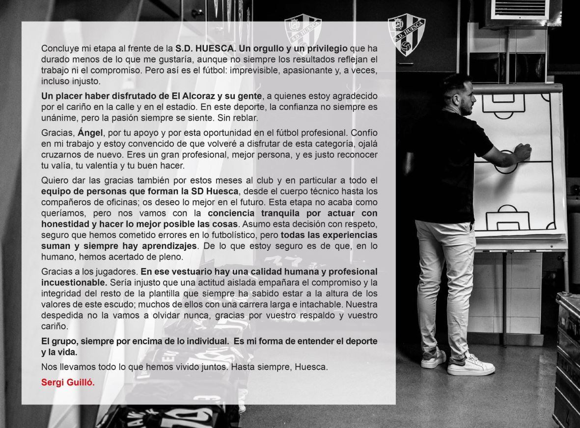 Despedida de Sergi Guilló como entrenador de la SD Huesca