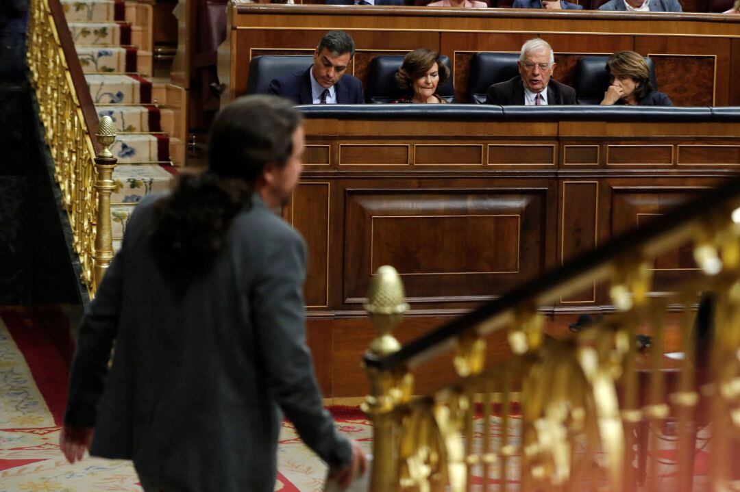Pedro Sánchez y Pablo Iglesias, en el Congreso de los Diputados.