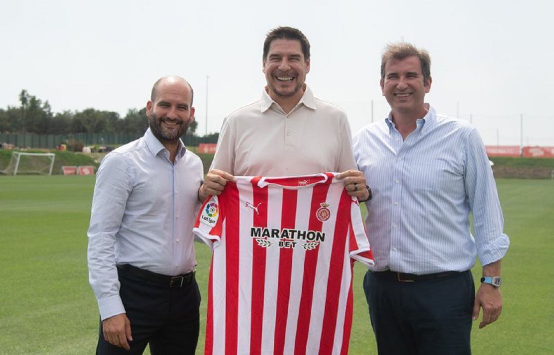 Pere Guardiola (Girona Football Group), Marcelo Claure i Ferran Soriano (City Football Group) el mes d'agost passat.