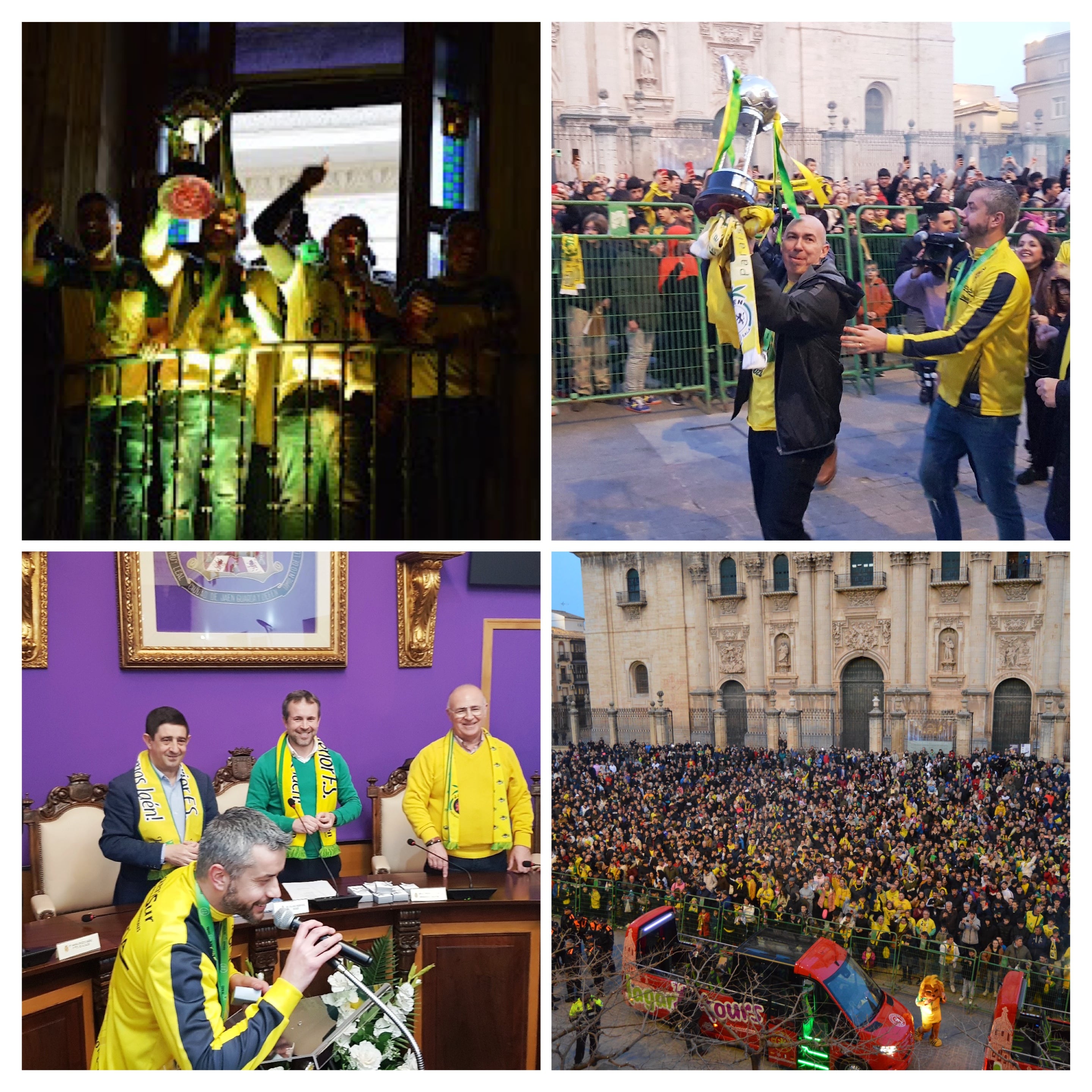 El público se congregó en la Plaza de Santa María para recibir a los jugadores que posteriormente fueron recibidos en el Ayuntamiento por el Alcalde Julio Millán y Fco Reyes Presidente de la Diputación