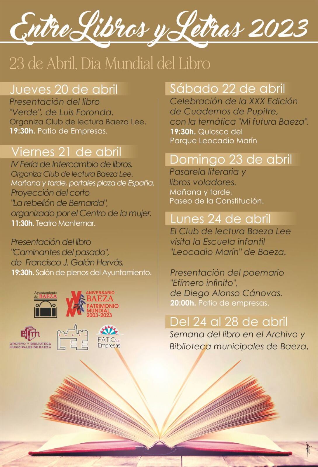 Entre Libros y Letras 2023', el programa cultural para conmemorar el Día Mundial del Libro