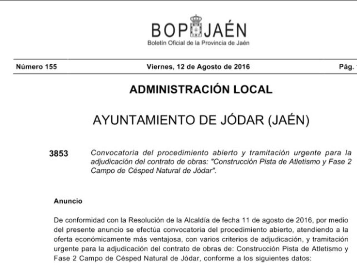 Publicadas en el BOP las bases para la adjudicación de la Pista de Atletismo