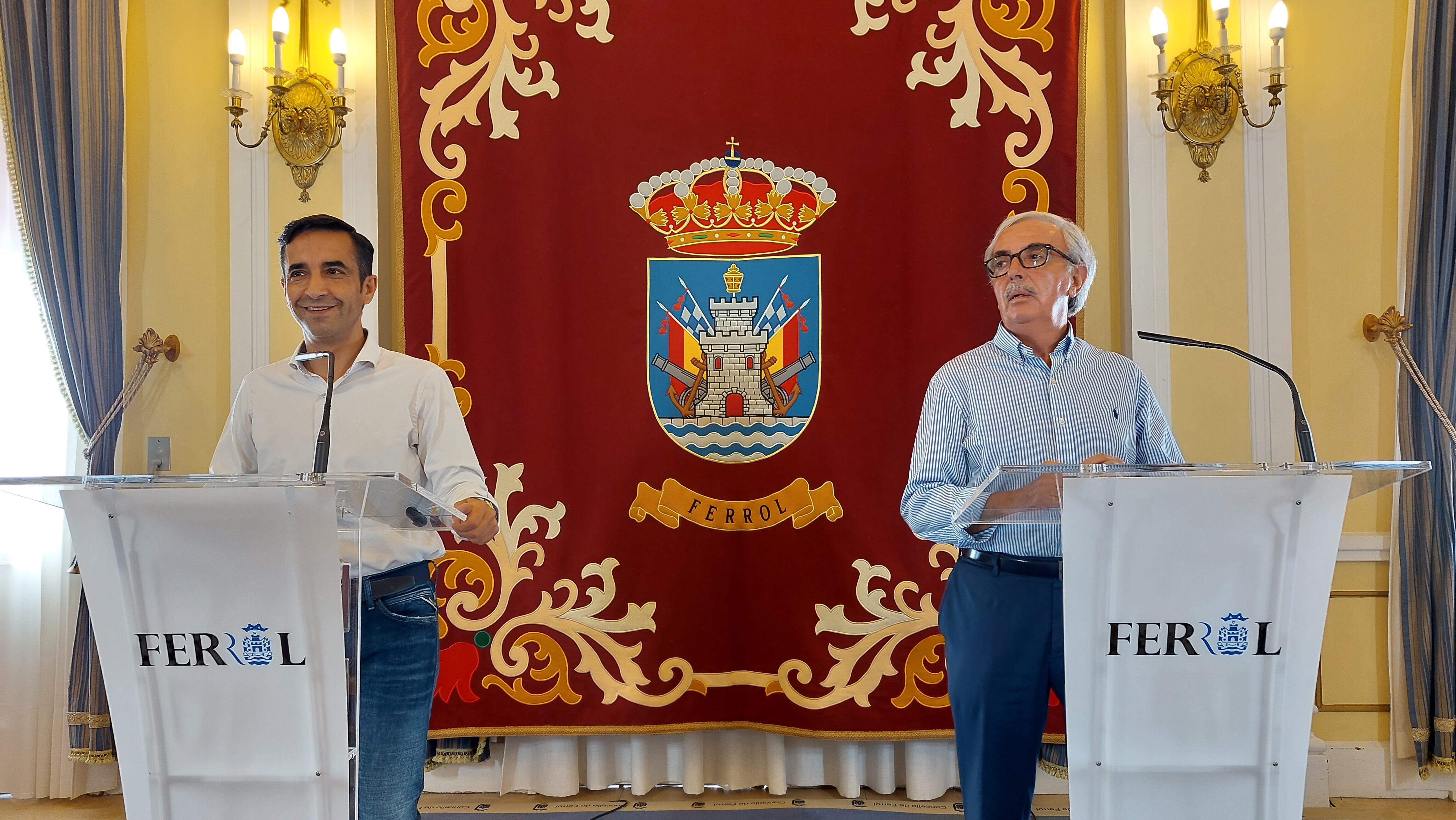 Rey Varela y Criado, en la comparecencia de la pasada semana para anunciar la autorización de LaLiga ante el Racing-Sporting de Gijón en A Malata (foto: Concello de Ferrol)