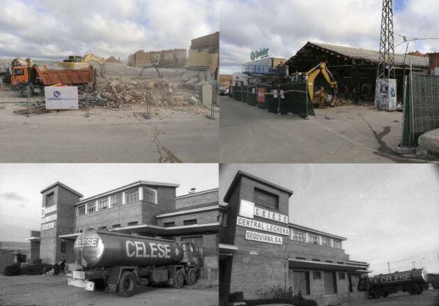 Antes y después del edificio de CELESE tras su derribo en febrero de 2018