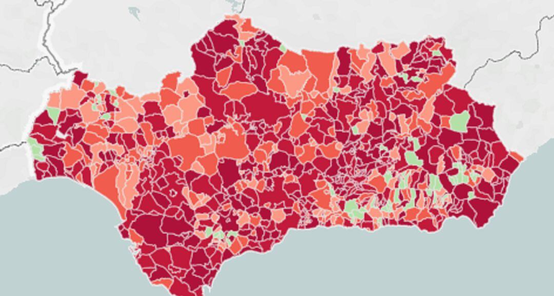 Mapa de tasa de los municipios. Fuente: Portal IECA Junta de Andalucía.