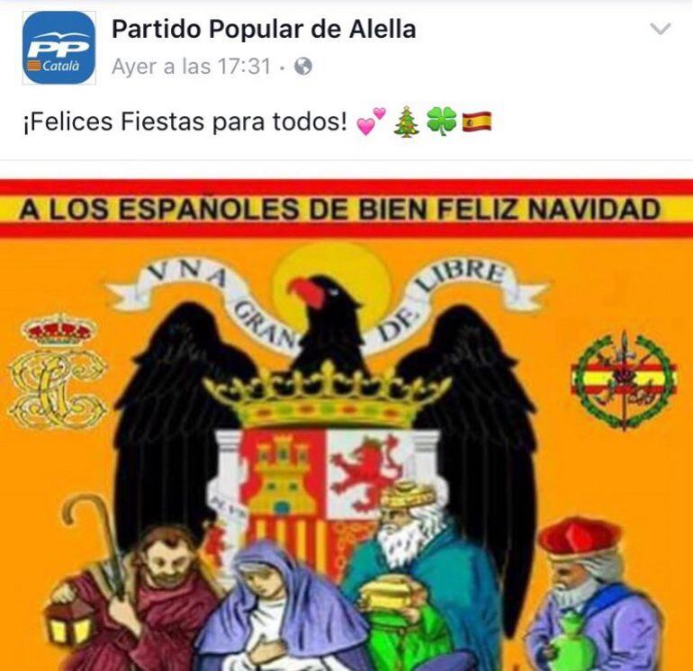 Felicitación navideña del PP de Alella (Barcelona) que ya ha sido borrada.