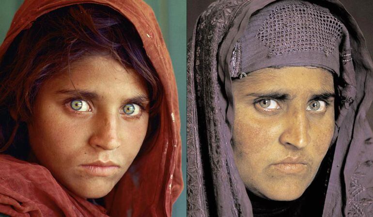 La imagen del antes y después de Sharbat Gula.