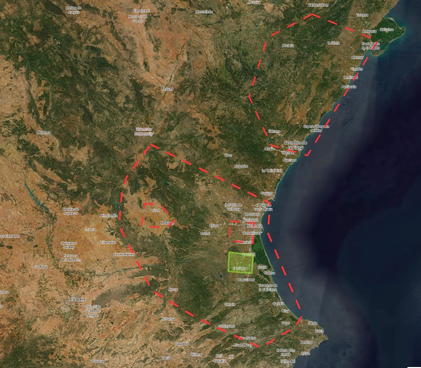 Zona rastreada por el sistema de satélites Copérnico hasta el 1 de noviembre