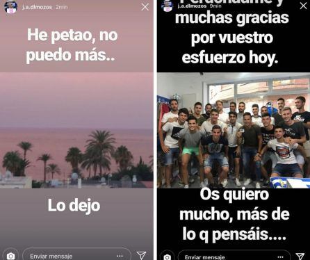 Los dos mensajes que mostraba el técnico en su cuenta de Instagram tras el partido.