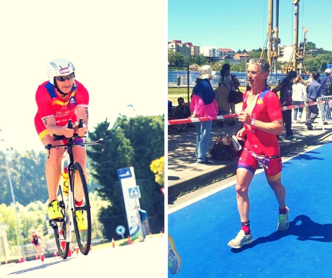 Luis Villán durante su participación en el sector de ciclismo y carrera a pie en el reciente Mundial de Pontevedra.