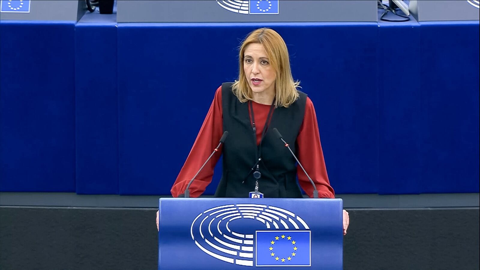 Cristina Maestre durante una intervención en el Parlamento Europeo