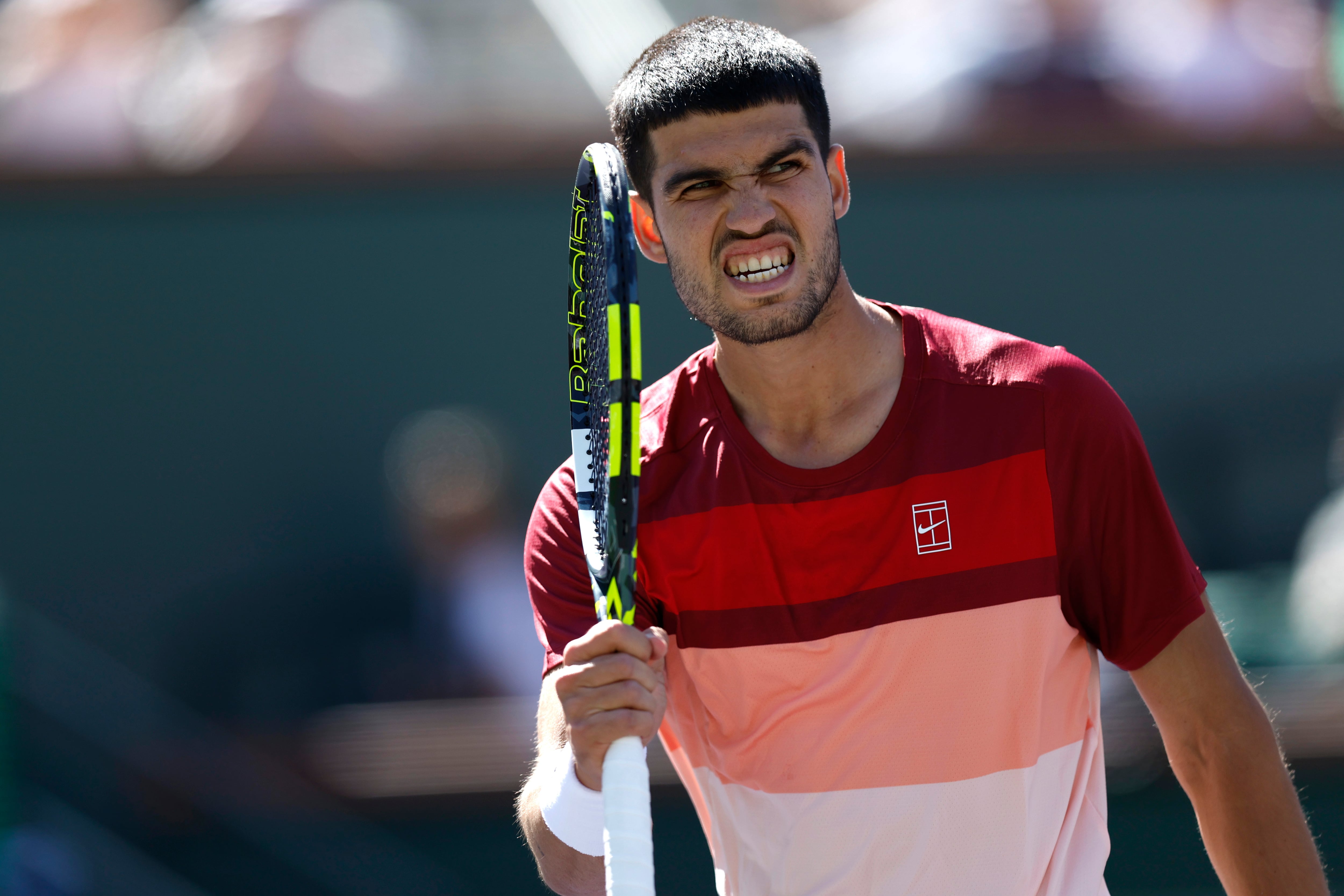 Carlos Alcaraz celebra un punto ante Halys en su debut en Indian Wells 2025