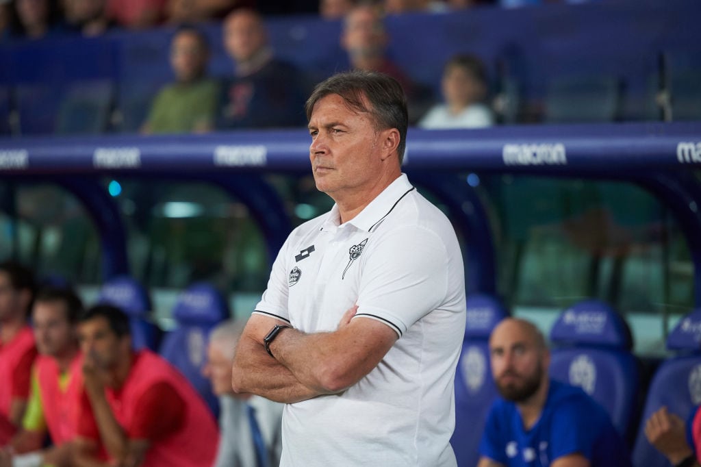 VALENCIA, SPAIN - OCTOBER 16: head coach Cristobal Parralo of Racing Ferrol looks on prior to the LaLiga Hypermotion match between Levante UD and Ferrol at Ciutat de Valencia on October 16, 2023 in Valencia, Spain. (Photo by Maria Jose Segovia/DeFodi Images via Getty Images)