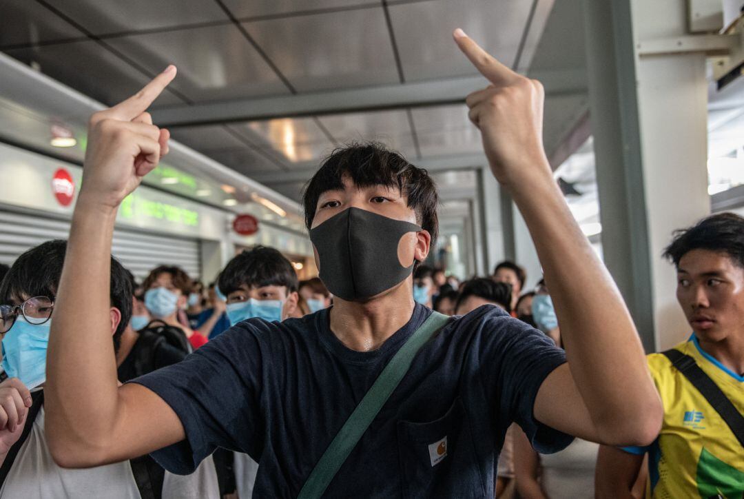 Manifestante en Hong Kong.