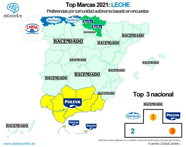 Mapa de marcas favoritas de leche.