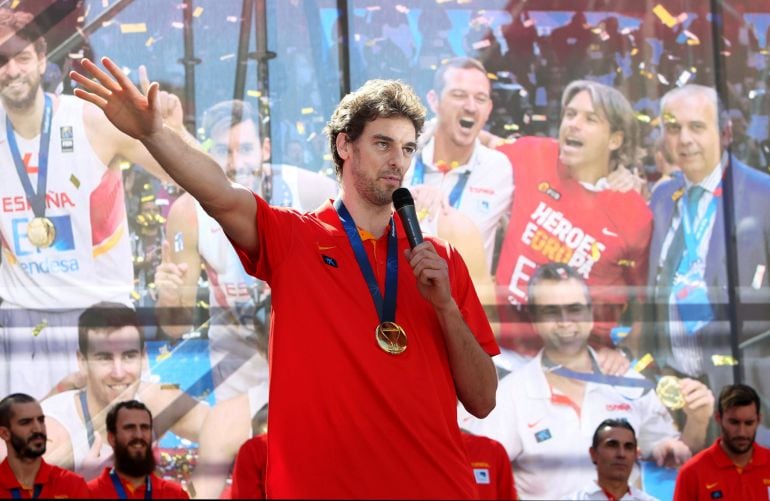 Pau Gasol en la fiesta de celebración del Eurobasket 2015.