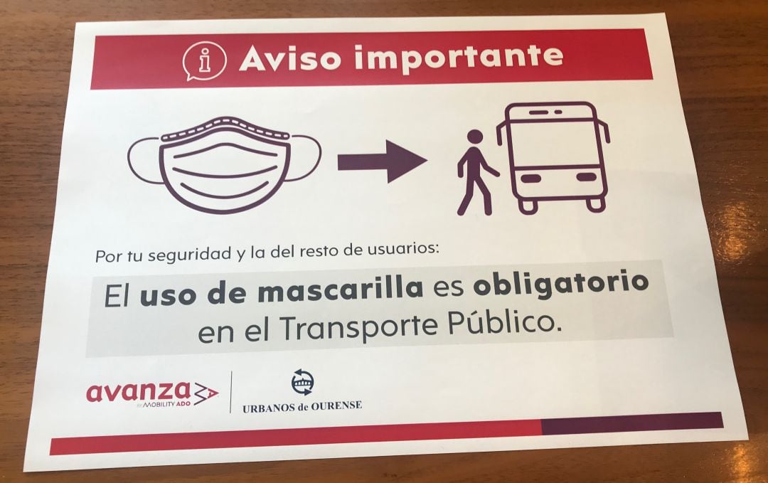 Cartel informativo colgado en los autobuses de Ourense