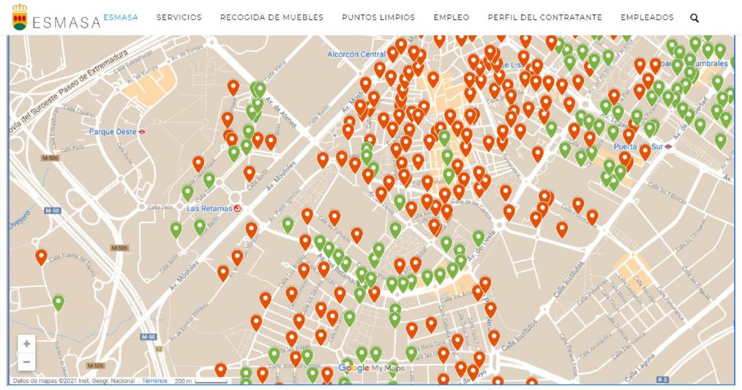 Mapa interactivo acerca de los contenedores disponibles en Alcorcón