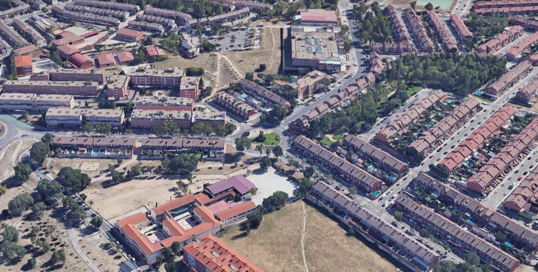 Vista aérea del barrio de Perales del Río en Getafe.