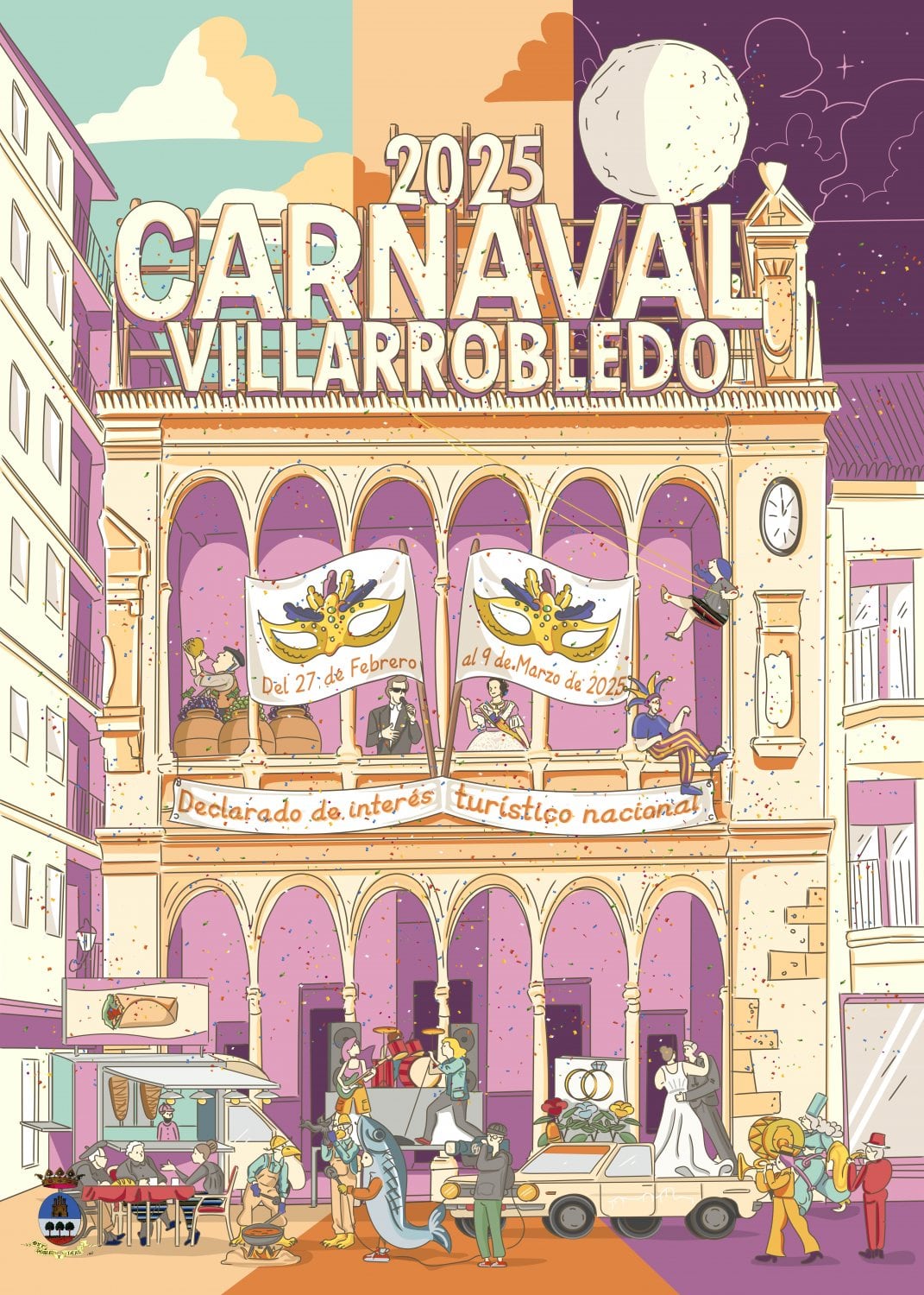 Cartel anunciador del Carnaval  2025 de Villarrobledo. Realizado por Enrique Montejano