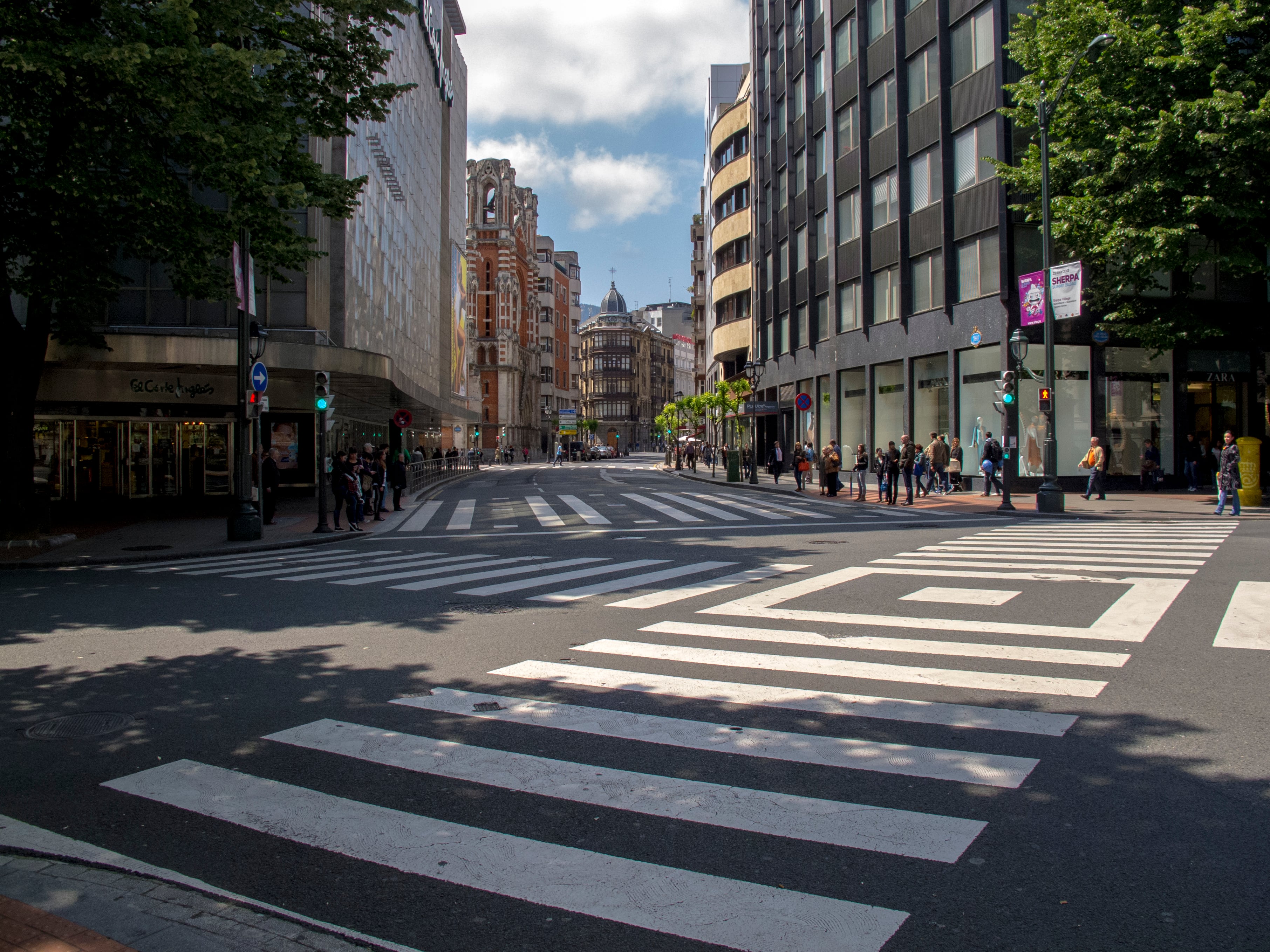 Junction on Gran Via de Bilbao. Biscay. Basque Country. Spain.