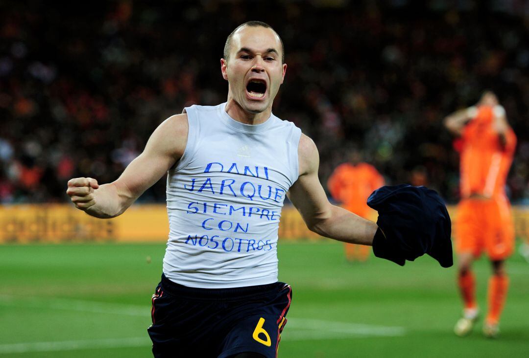 Andrés Iniesta celebrando el gol en la final del Mundial 2010.