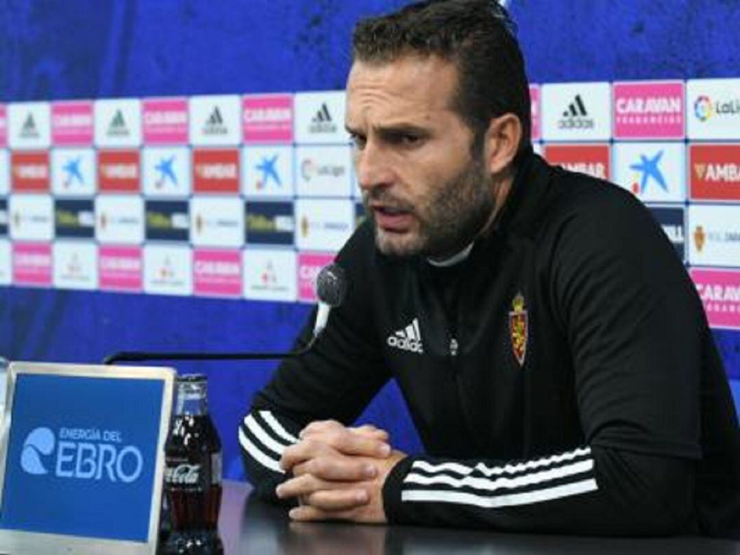 Rubén Baraja en la sala de prensa del Real Zaragoza