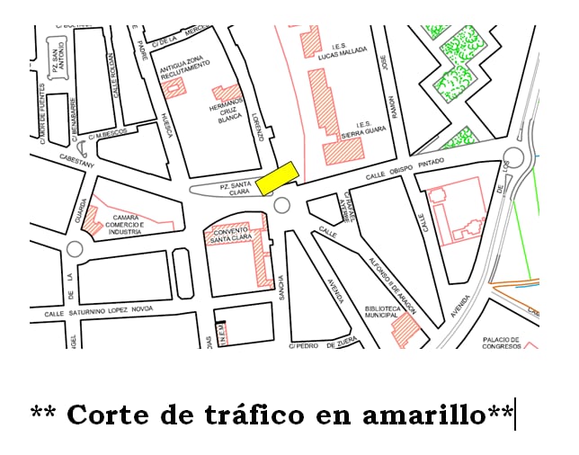 Mapa del corte al tráfico en la calle San Lorenzo