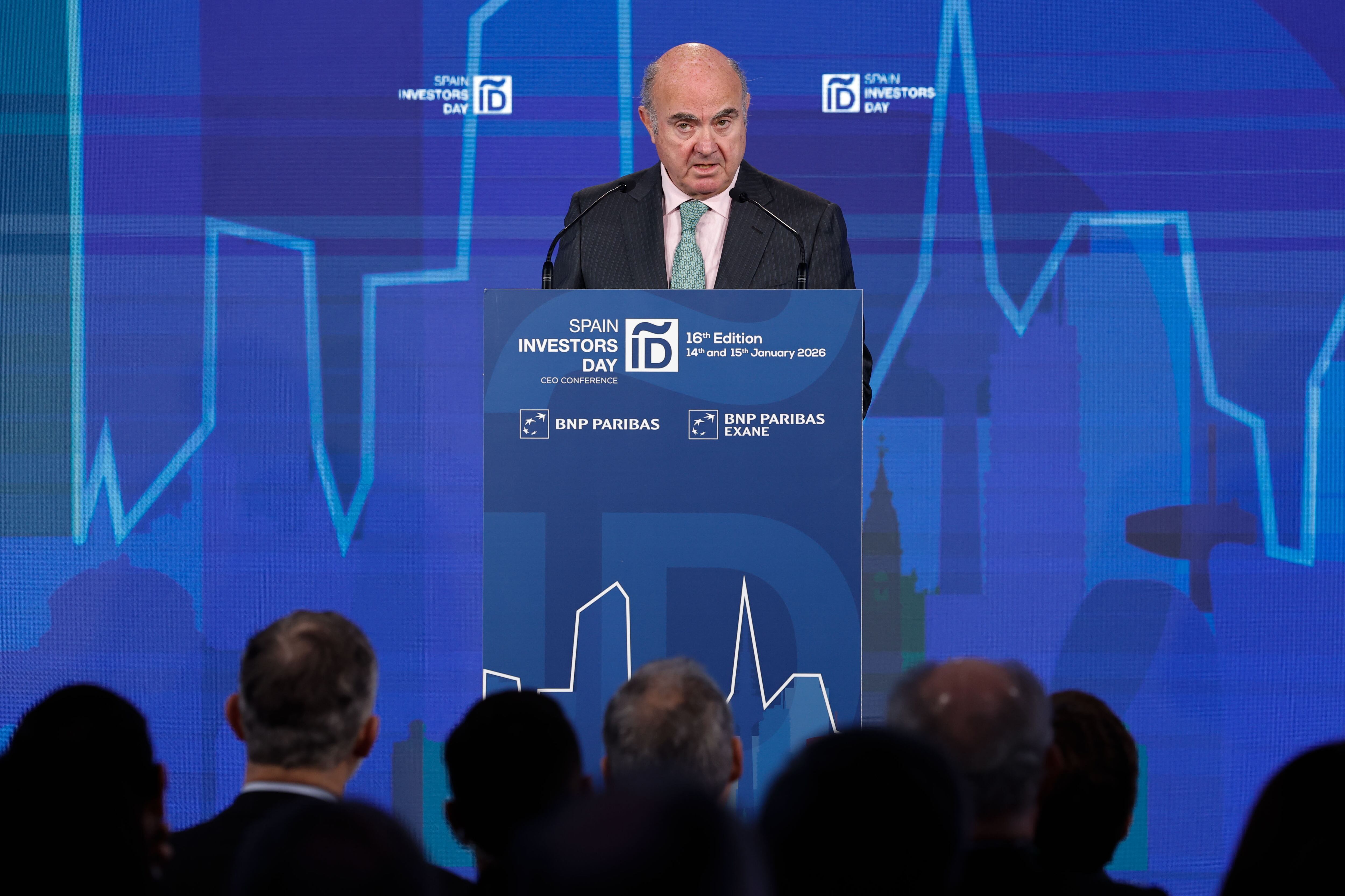 El vicepresidente del Banco Central Europeo, Luis de Guindos durante la inauguración de la XVI edición del Spain Investors Day celebrada este miércoles en Madrid.
