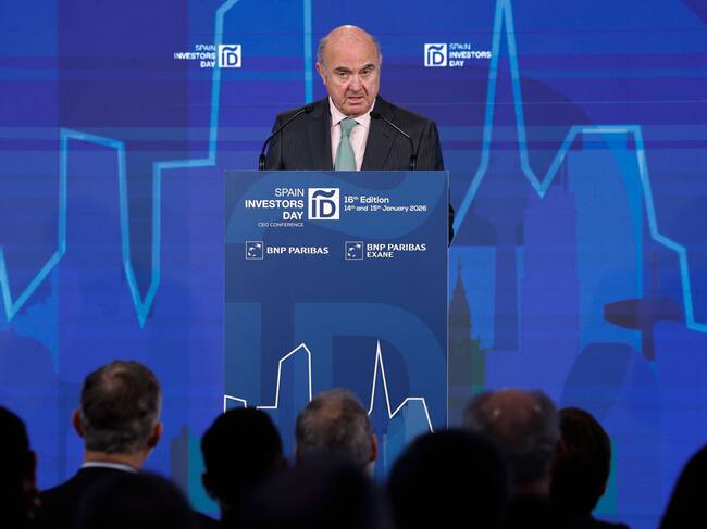 El vicepresidente del Banco Central Europeo, Luis de Guindos durante la inauguración de la XVI edición del Spain Investors Day celebrada este miércoles en Madrid.