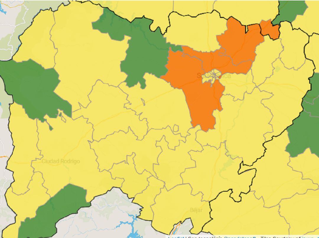 Mapa de la incidencia del coronavirus en Salamanca en este 28 de abril.