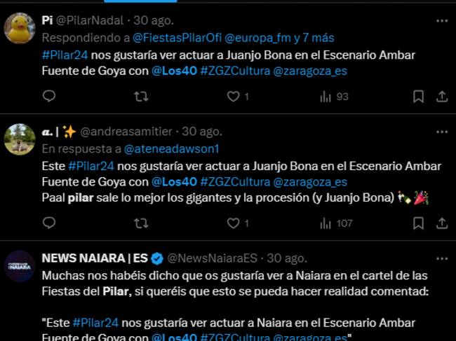 Naiara, Juanjo Bona o Aitana, entre los artistas más solicitados para Los40 Pilar Pop 2024.