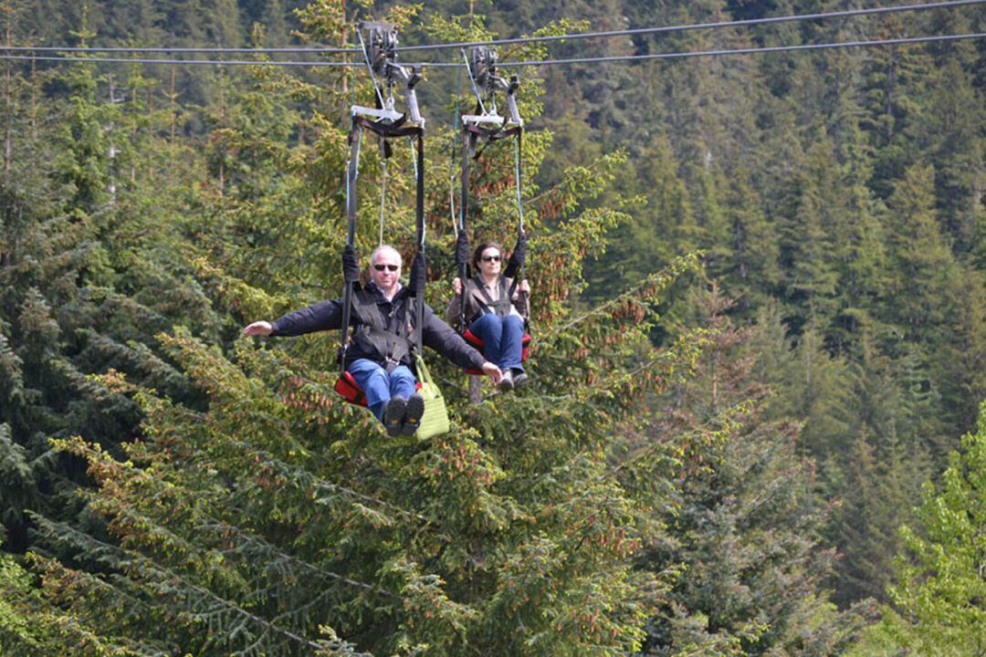 Tirolina d&#039;un parc d&#039;Alaska semblant a la què es vol instal·lar a Naturlandia.