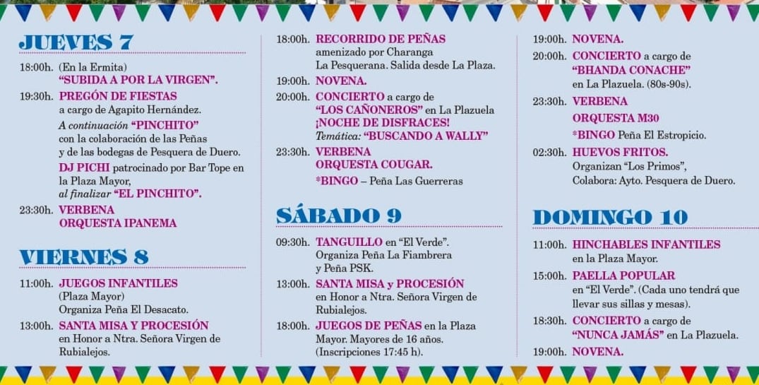 El programa de actividades de Fiestas en Pesquera de Duero