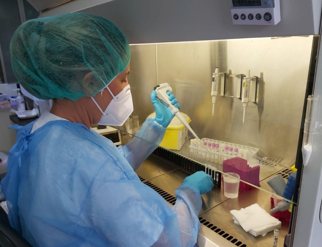 Una profesional del servicio de Microbiología  procesa una prueba PCR