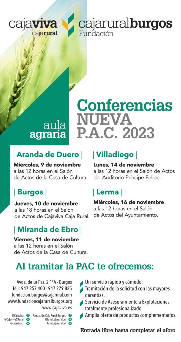 Cartel de las Charlas PAC Aula Agraria Fundación Caja Rural