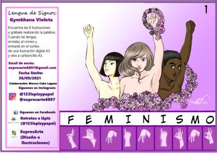 Uno de los carteles que forma la Primera Gymkhana Violeta, con la palabra feminismo