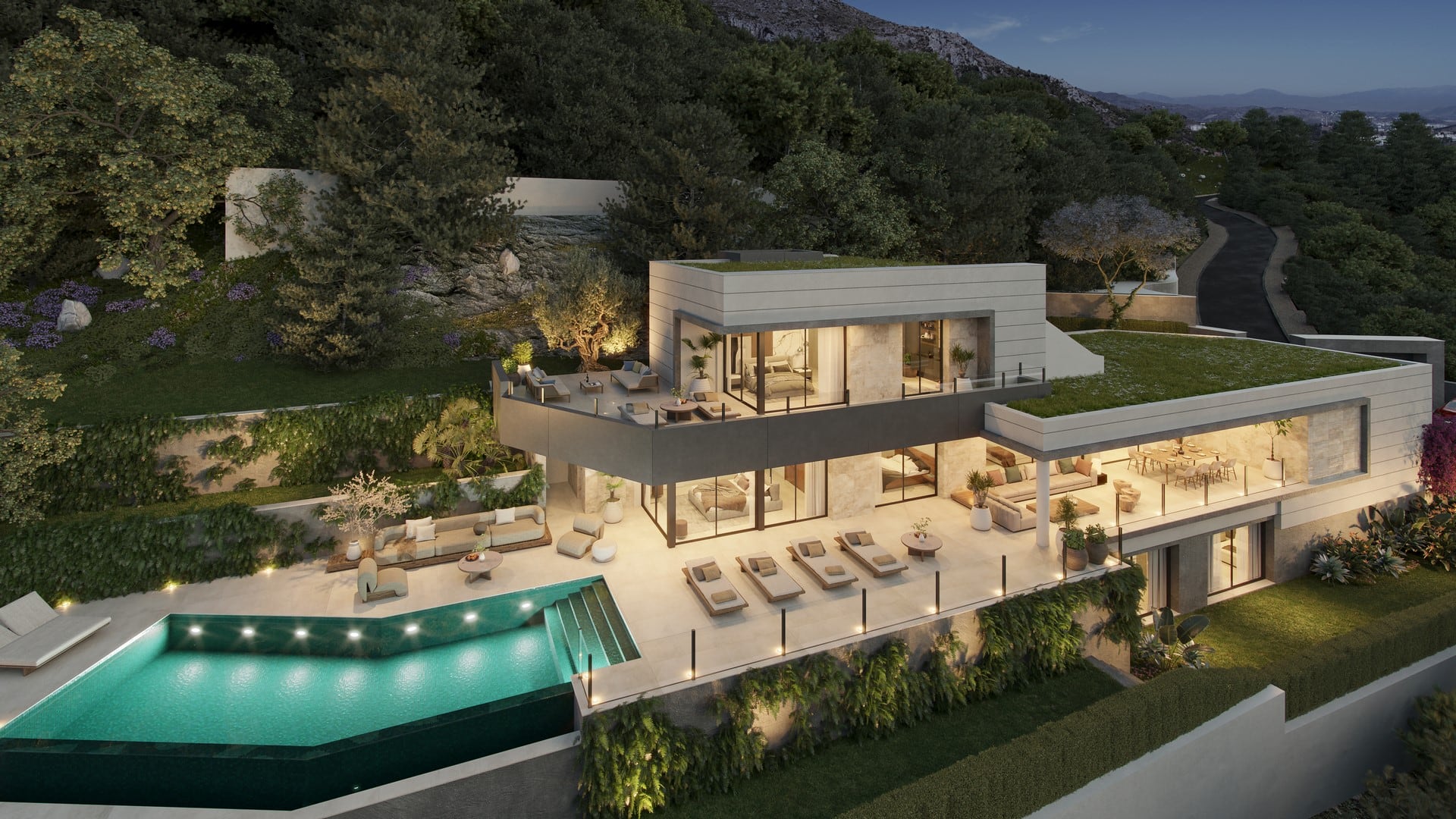 Fachada exterior de las villas de lujo en Málaga