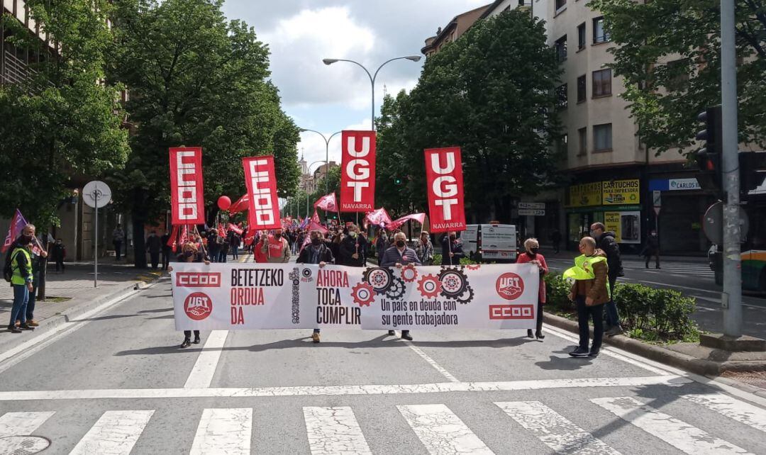 Manifestación de CCOO y UGT en Navarra