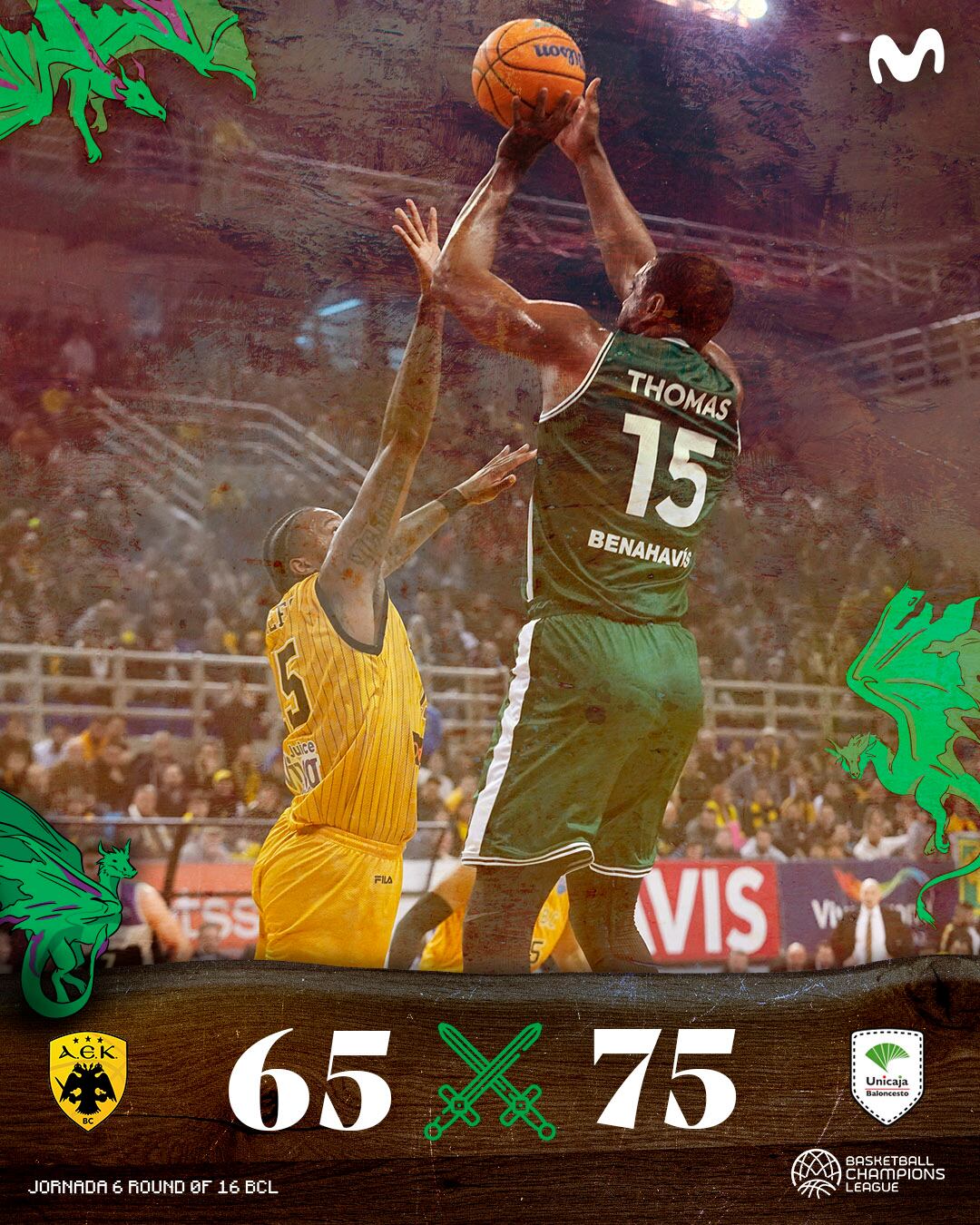 El Unicaja primero del Grupo K al vencer al AEK Atenas