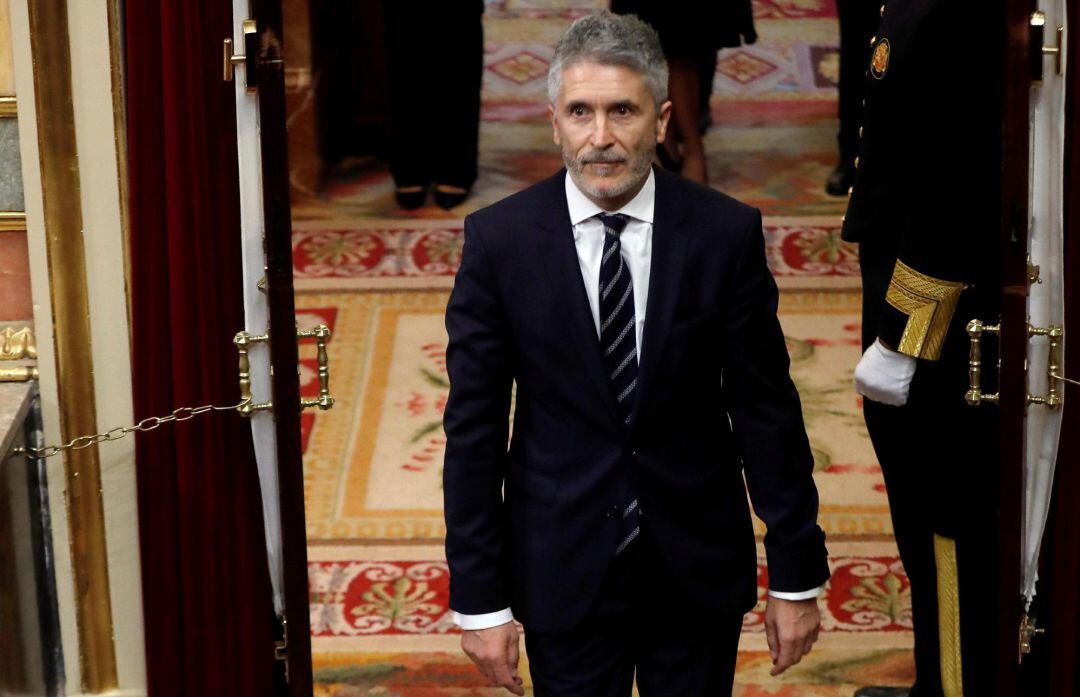 El ministro del Interior Fernando Grande Marlaska, durante el acto de conmemoración del cuarenta aniversario de la Constitución presidido hoy por el rey en el Congreso de los Diputados