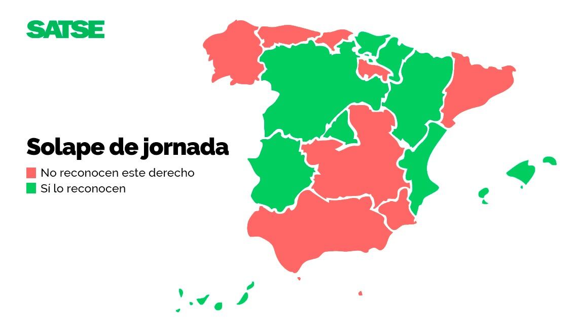 Mapa con las Comunidades donde hay solape de jornada