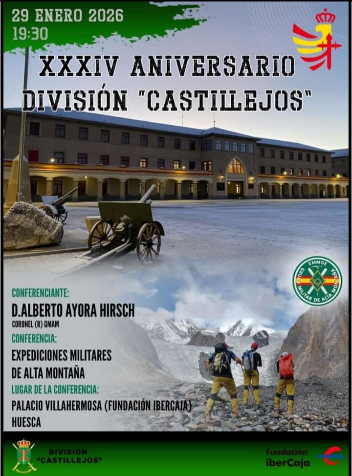Cartel de la charla de la División Castillejos en Huesca