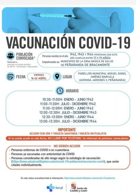 Información de la vacunación en Peñaranda de Bracamonte