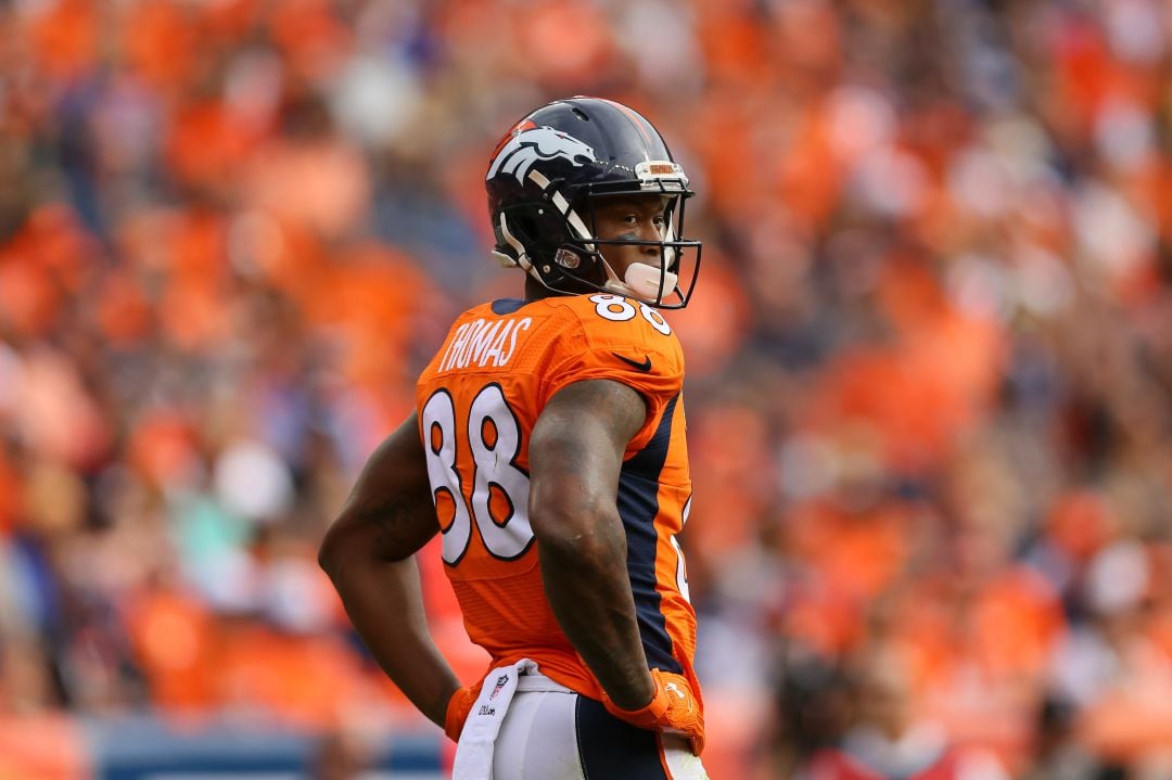 Demaryius Thomas, durante un partido con los Denver Broncos en 2016